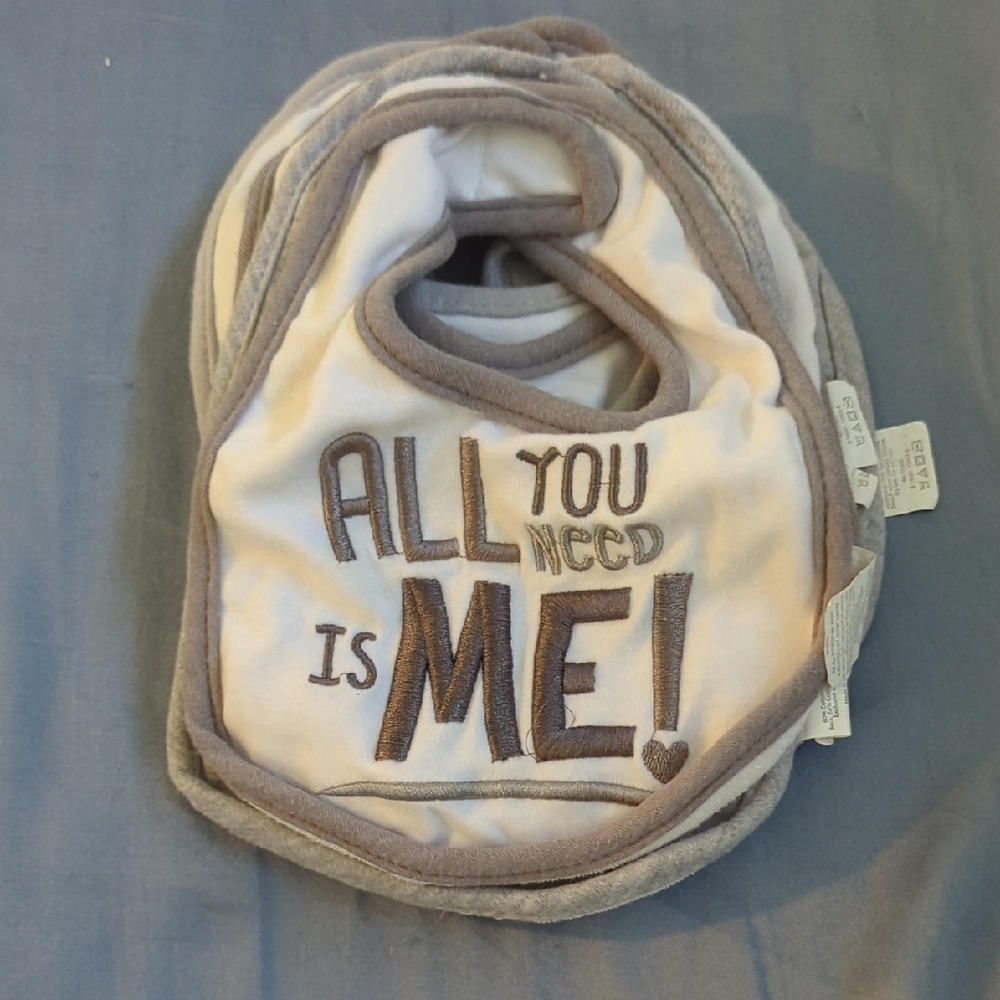 Gray and White Baby Bib Set